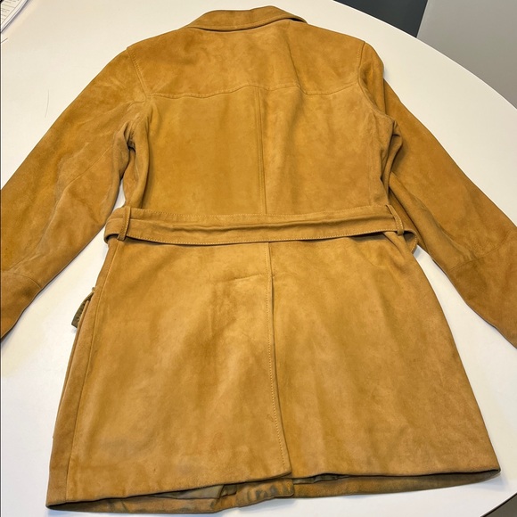 Vintage Tan Suede Trench Coat by Casual Corner, size S, belted, pockets, - Picture 9 of 16
